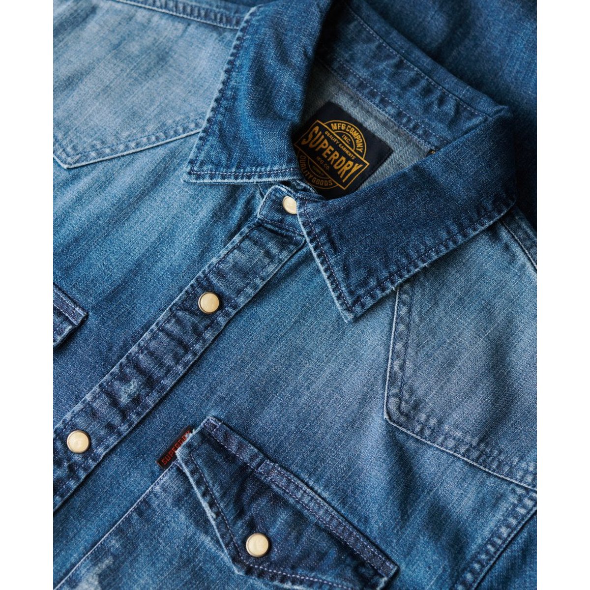 Chemise western vintage bleu moyen, SUPERDRY