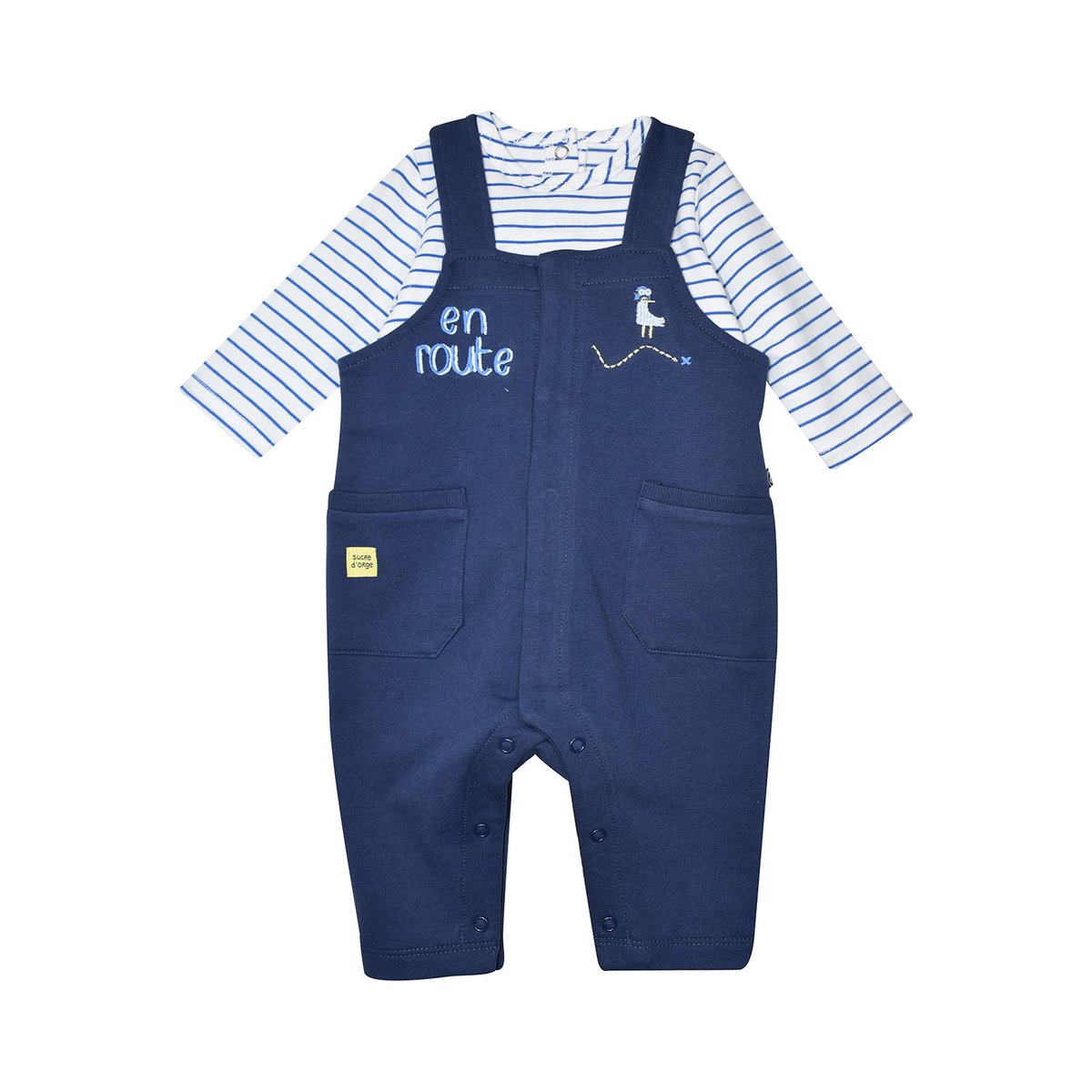 Tshirt salopette nicolae maille ouverture integrale bebe bleu, SUCRE D'ORGE