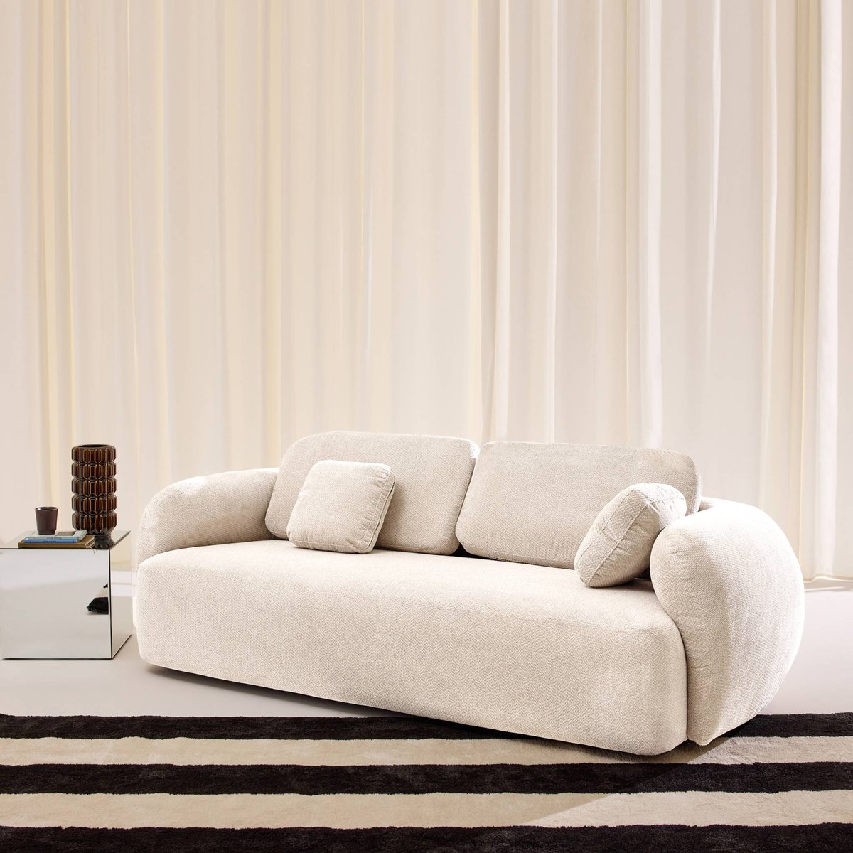 Canapé 3 places tissu chenille CLOUD blanc, SWEEEK