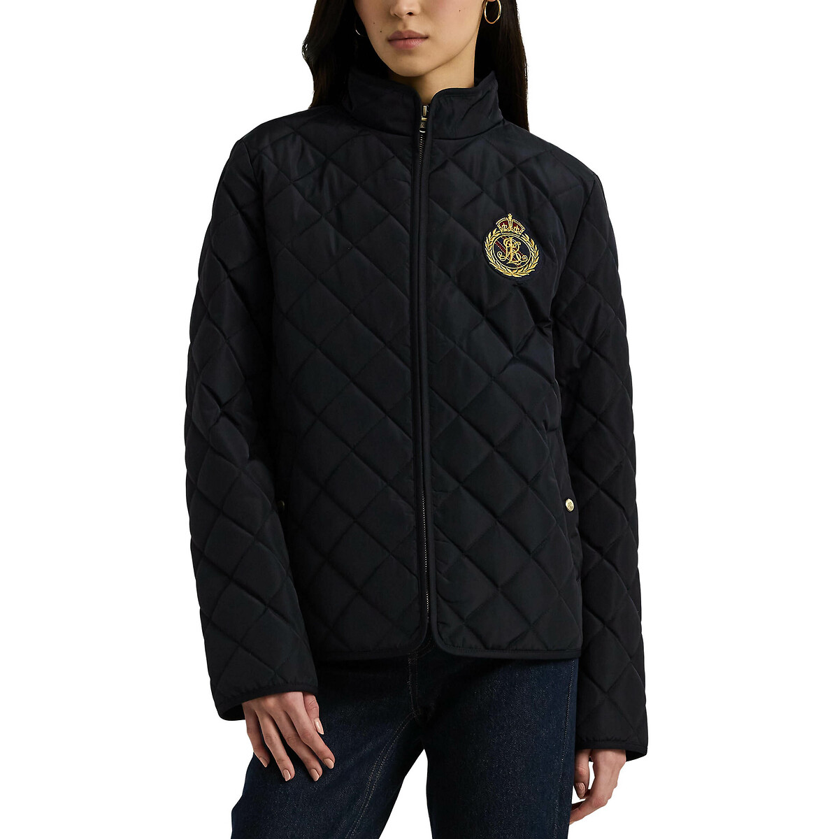 Belted quilted padded jacket with hood mid length black Lauren Ralph Lauren La Redoute