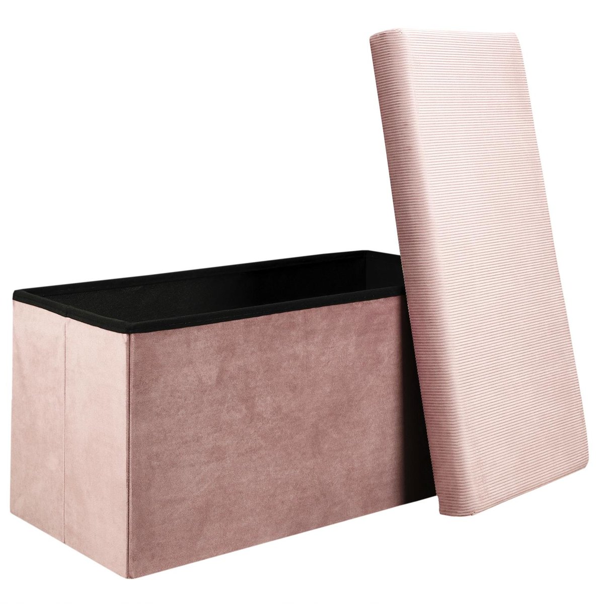 Banc coffre de rangement pliable en velours côtelé GIULIA rose, EDEN