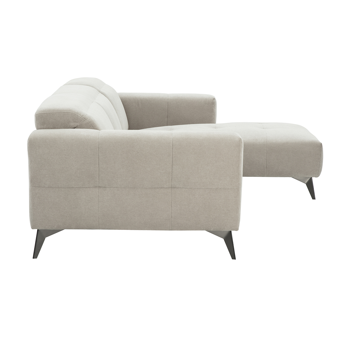 Canapé d'angle droit 3 places avec têtières ajustables en tissu chenille beige et métal NORELL beige, MILIBOO