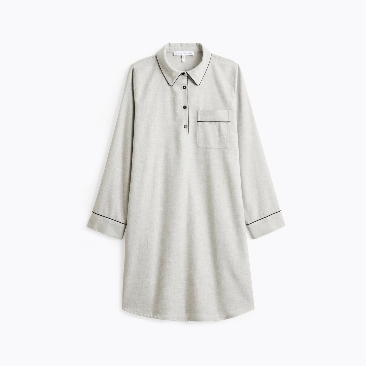 Chemise de nuit col classique en flanelle de coton RADIEUSE gris chine, LAURENCE TAVERNIER