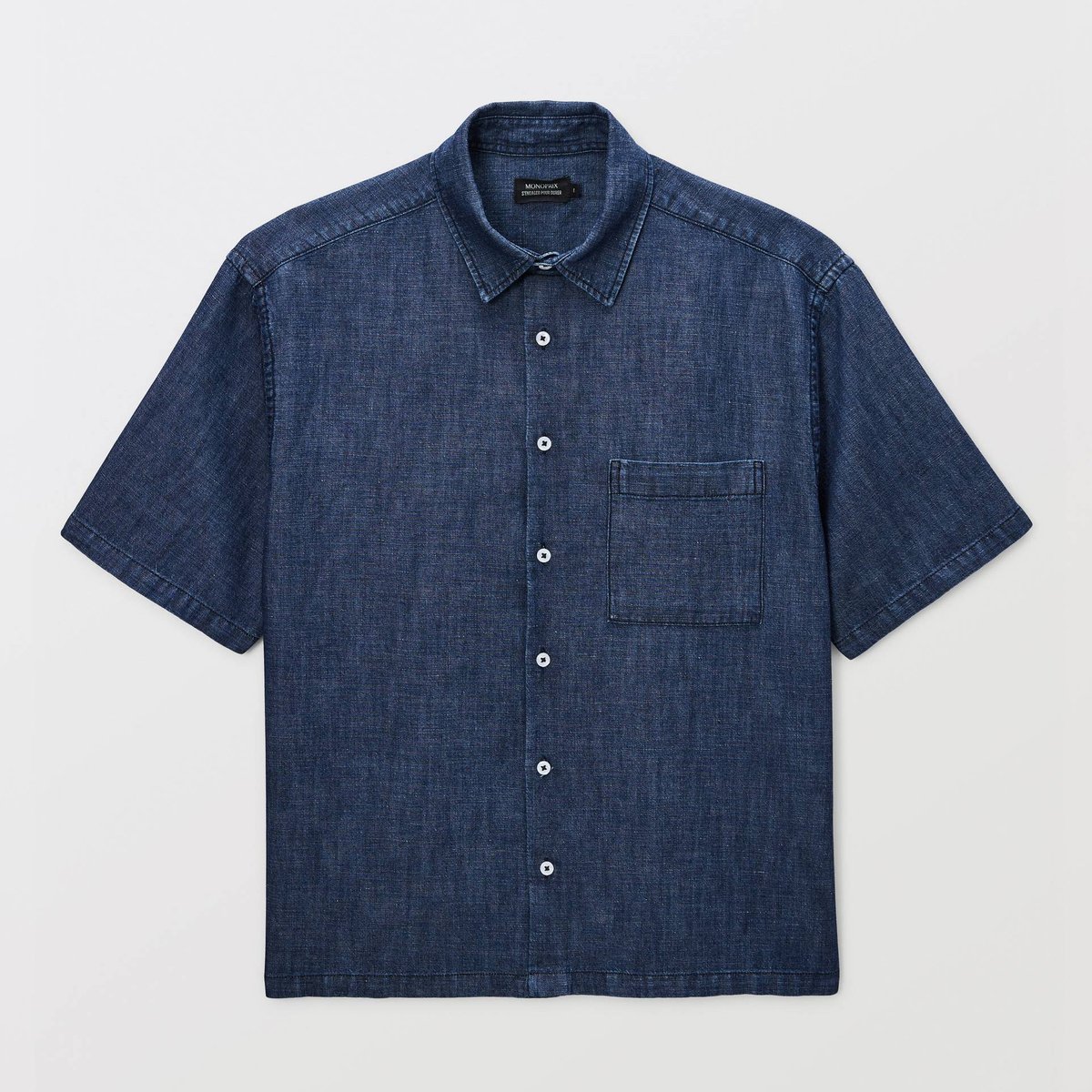 Chemise manches courtes en jean brut denim, MONOPRIX