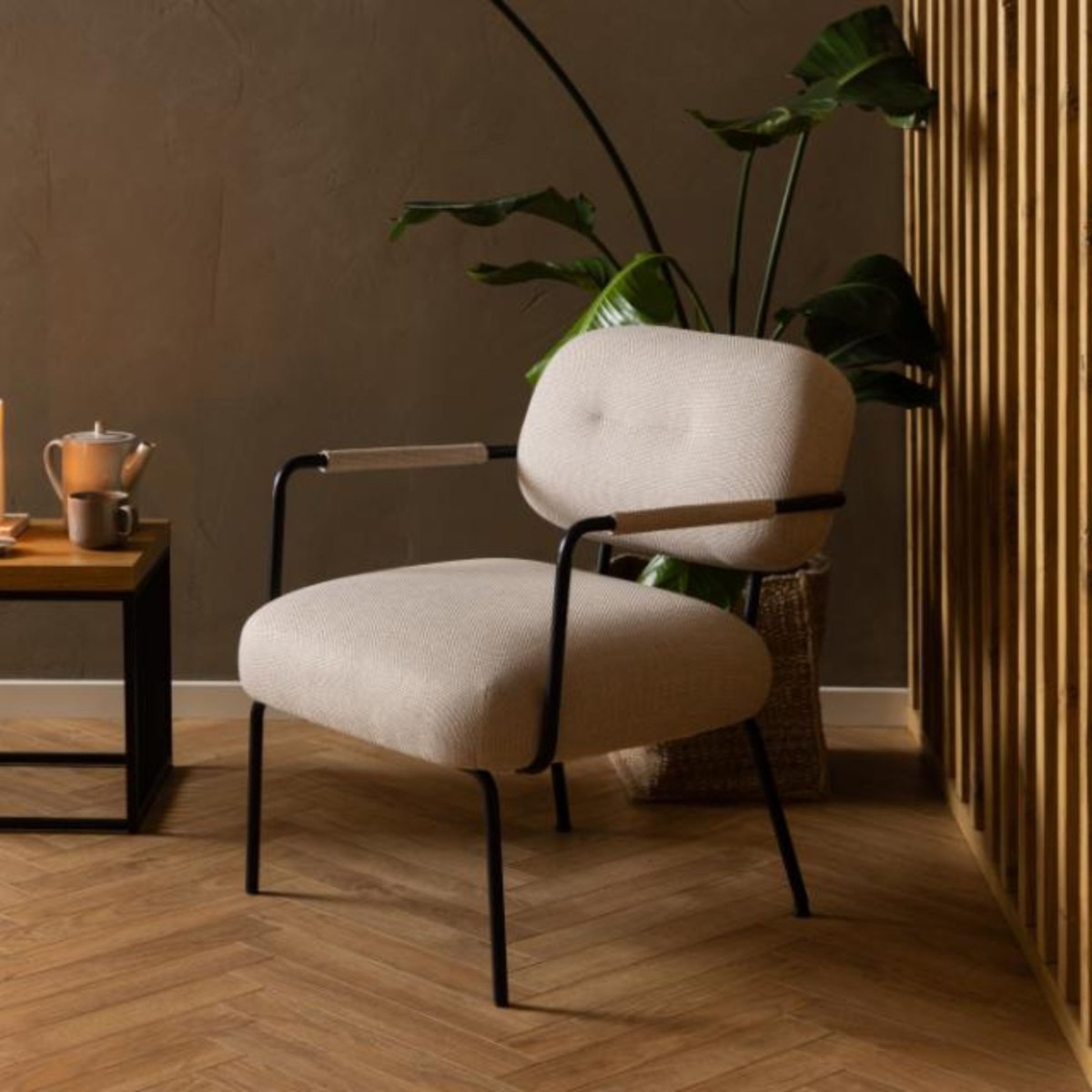 Fauteuil lounge de salon en tissu beige et métal - MALRONE beige, HELLIN, DEPUIS 1862
