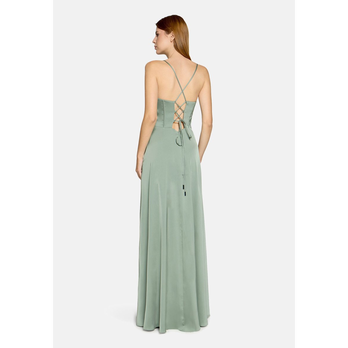 Robe de soirée à encolure bénitier foggy green, VERA MONT