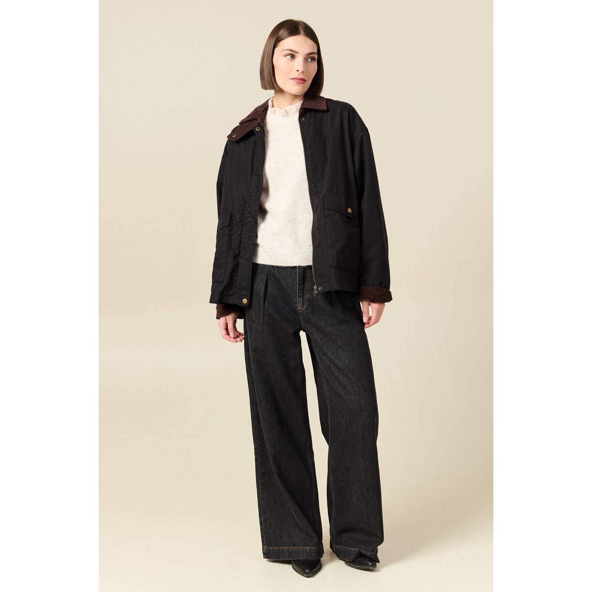 Pull col montant manches longues creme, BONOBO