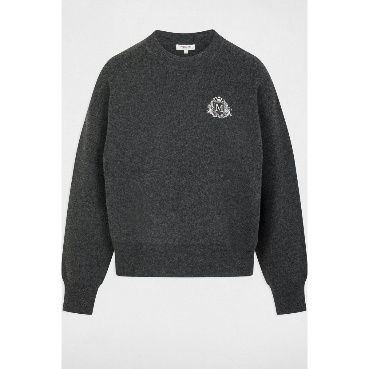 Pull col rond gris foncé, MORGAN