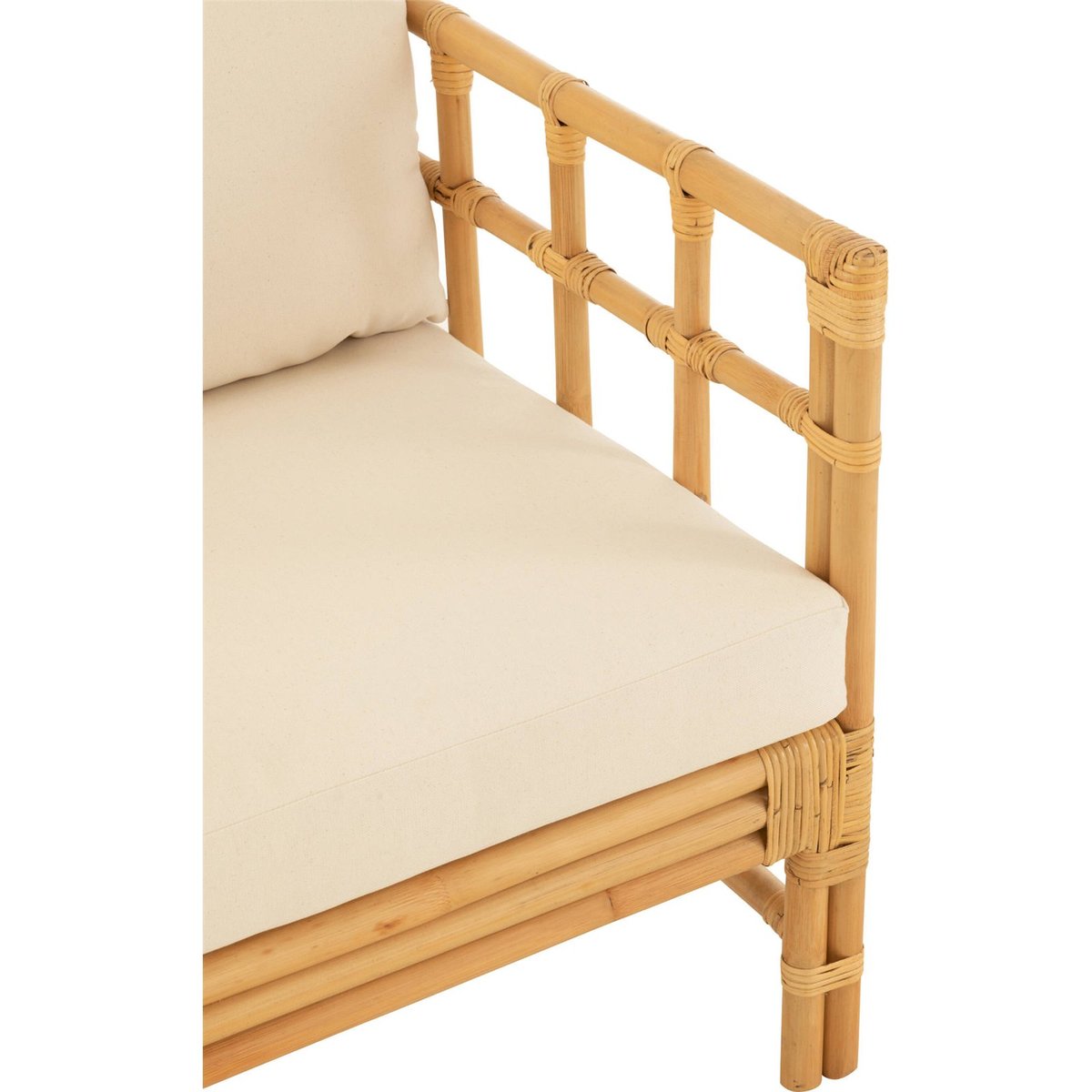 Fauteuil en rotin avec coussin pour salon naturel rotin et blanc cassé, RECOLLECTION