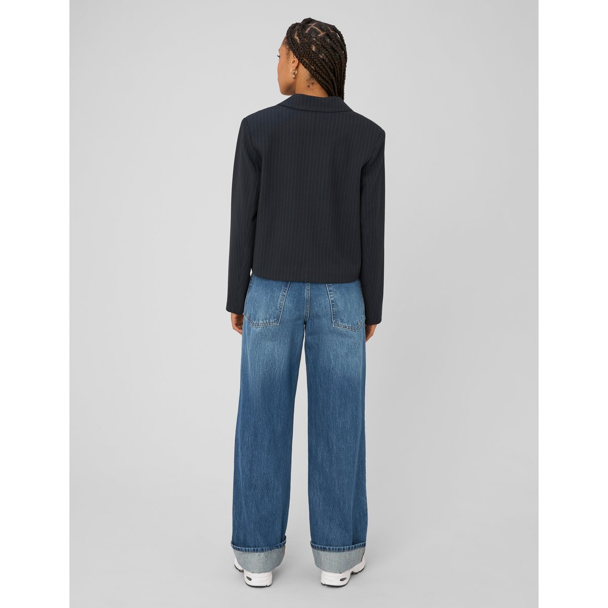 Blazer court rayé bleu foncé, BZB