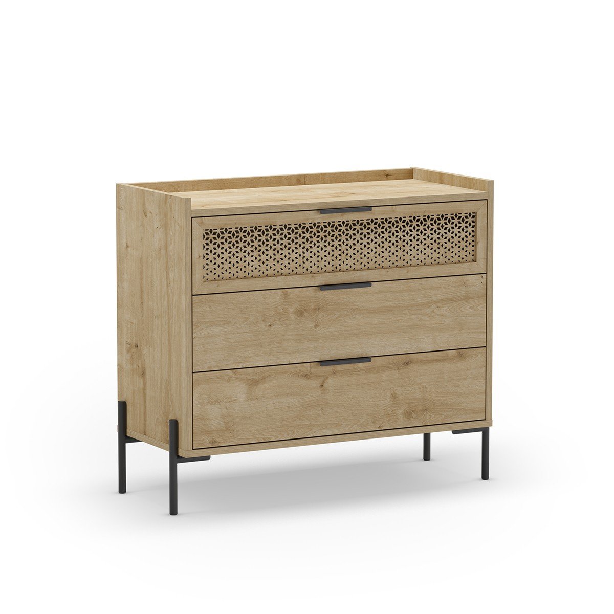 Commode 3 tiroirs et pieds en métal Inca - L90 cm bois clair, CALICOSY