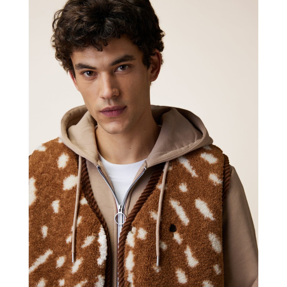 Veste en sherpa camel et écru, FAGUO