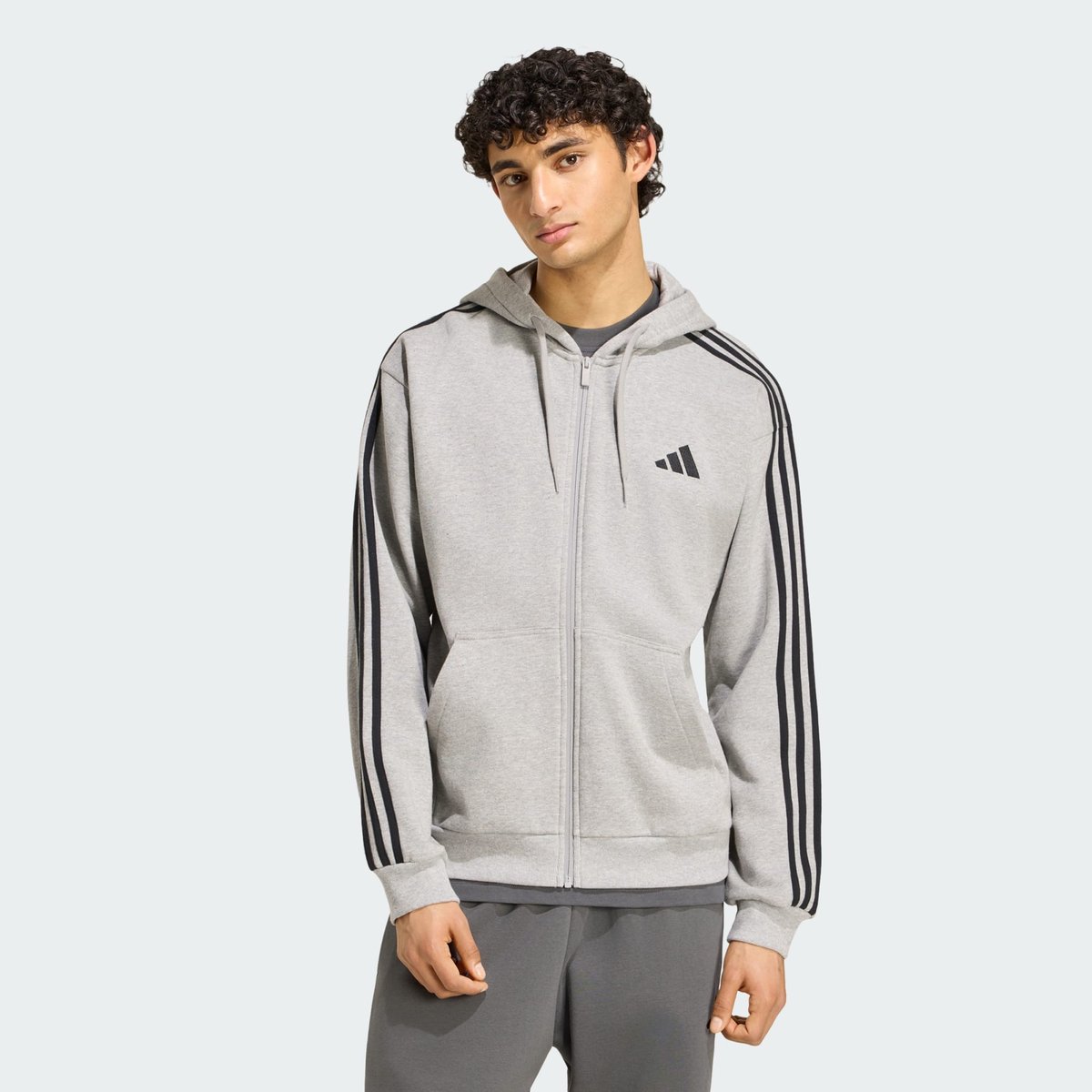 Sweat-Shirt À Capuche Zip Intégral French Terry 3 Bandes Essentials Sweat-Shirt À Capuche Zip Intégral French Terry 3 Bandes Essentials medium grey heather / white, ADIDAS SPORTSWEAR