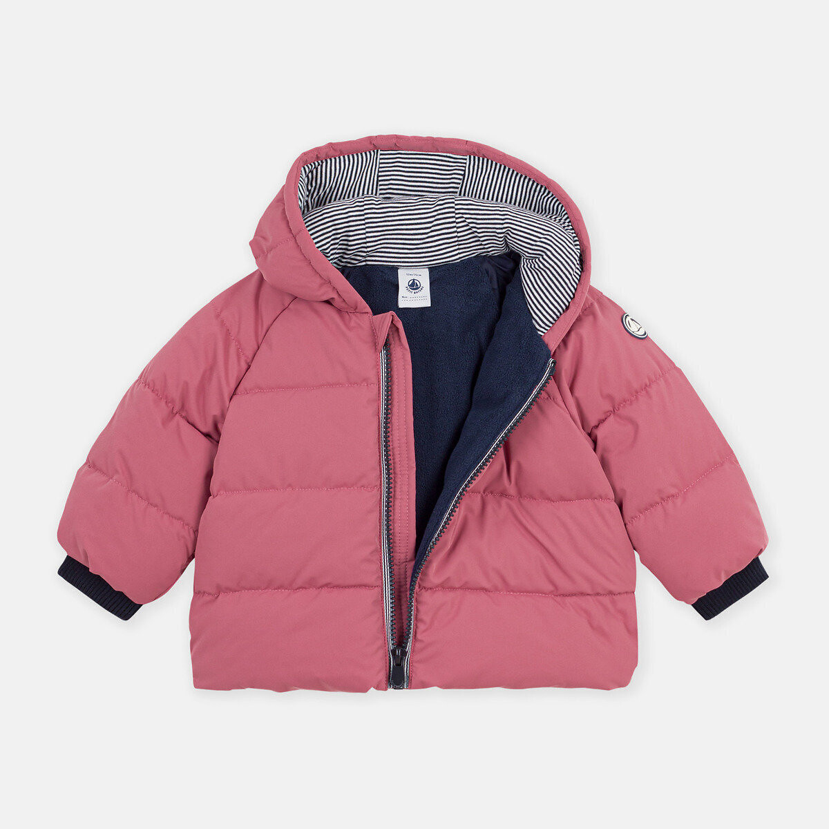 Piumino a tinta unita con cappuccio, in poliestere rosa, PETIT BATEAU