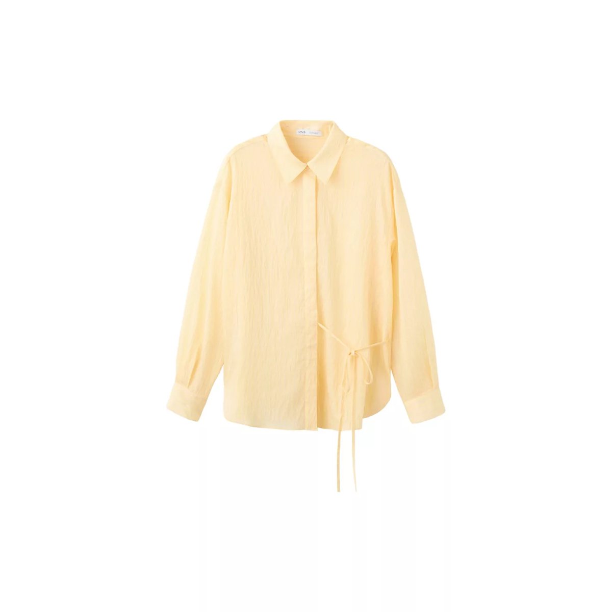 Chemise en lyocell à rayures détail nœud jaune, MANGO