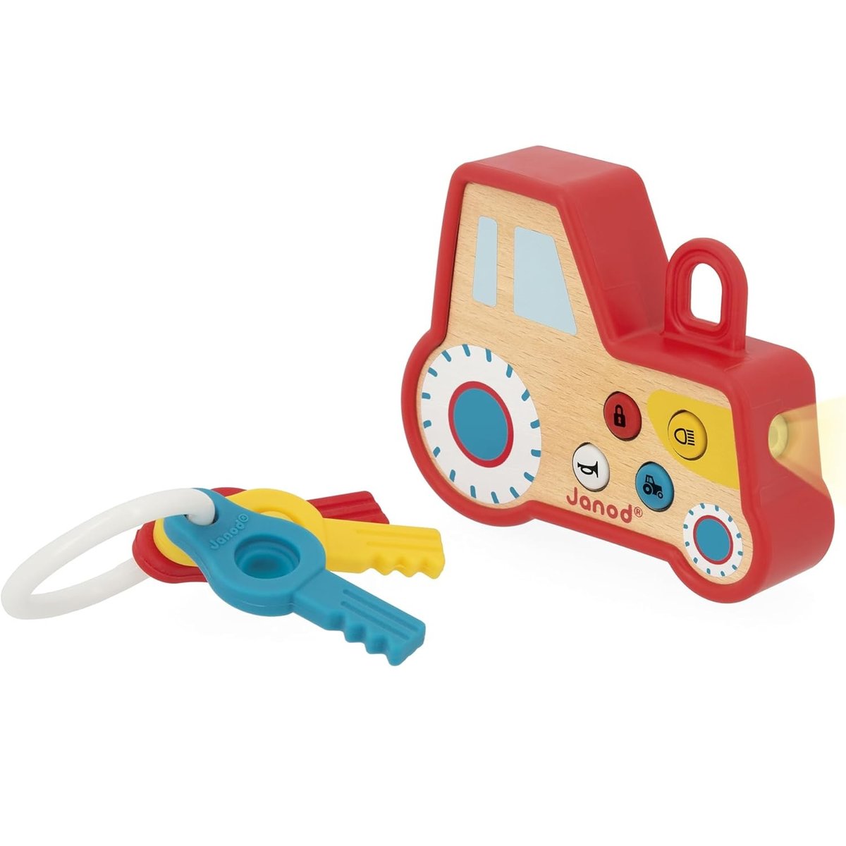 Hochet Interactif Porte-clés Tracteur rouge, JANOD