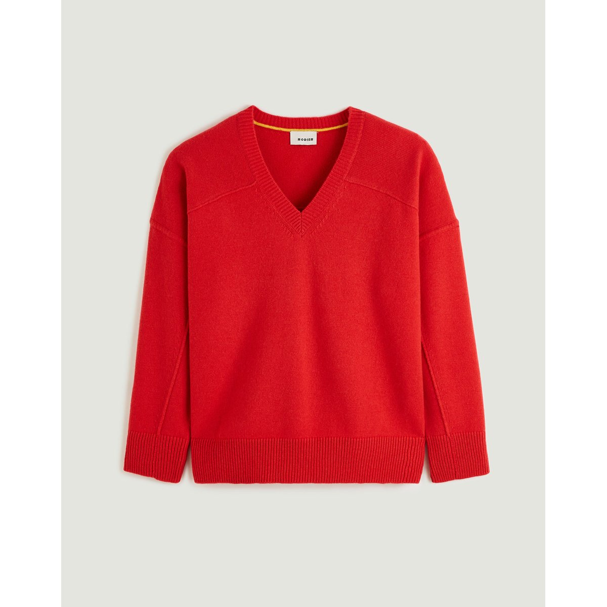 Pull col V oversize en cachemire 4 fils orange corail, RODIER