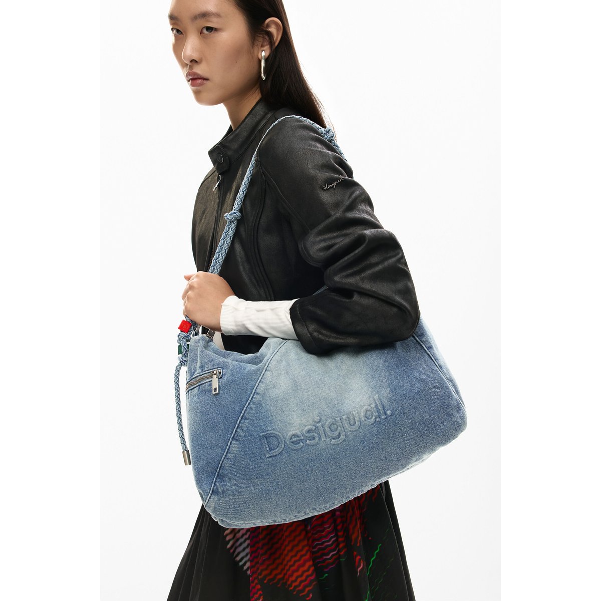 Grand sac charms denim bleu, DESIGUAL