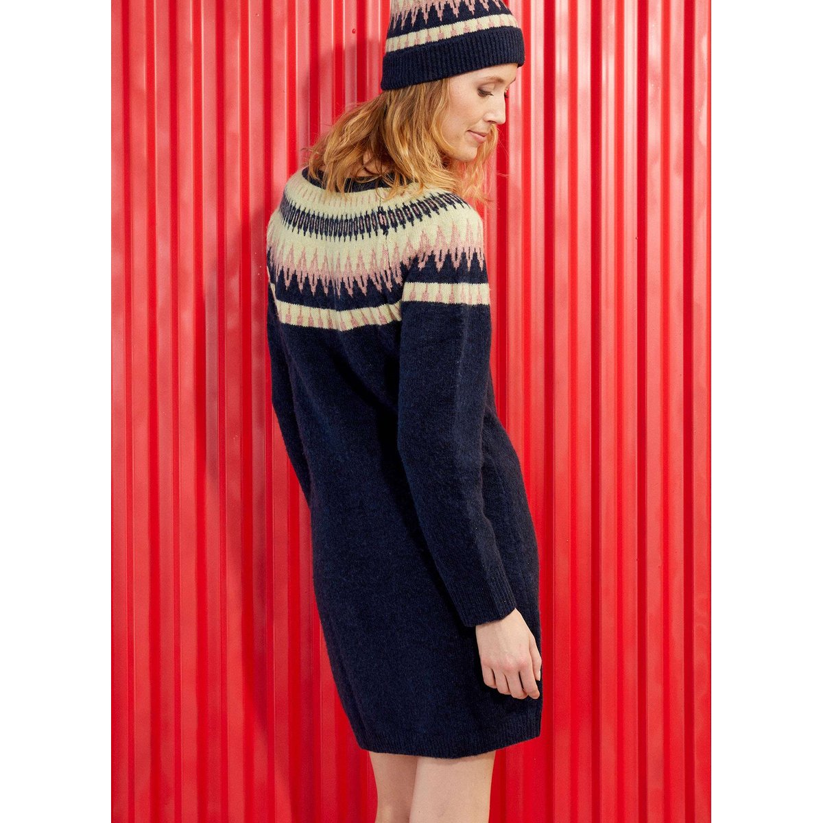 Robe pull jacquard à motif LATA bleu nuit vili, LA FIANCÉE
