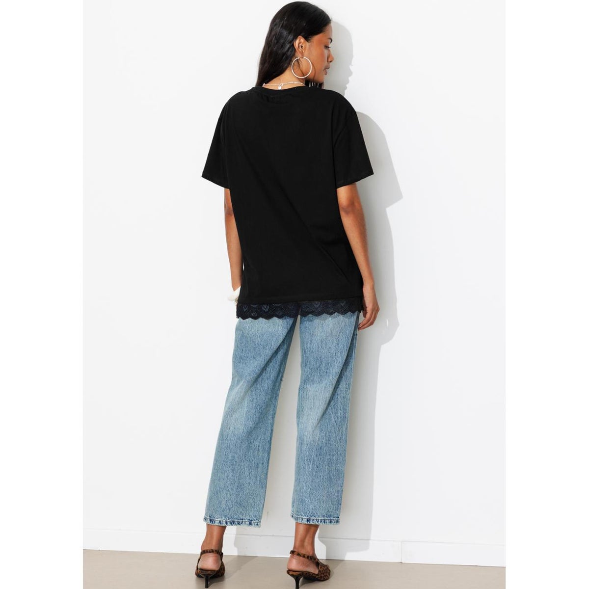 T-shirt détail dentelle noir, PROMOD