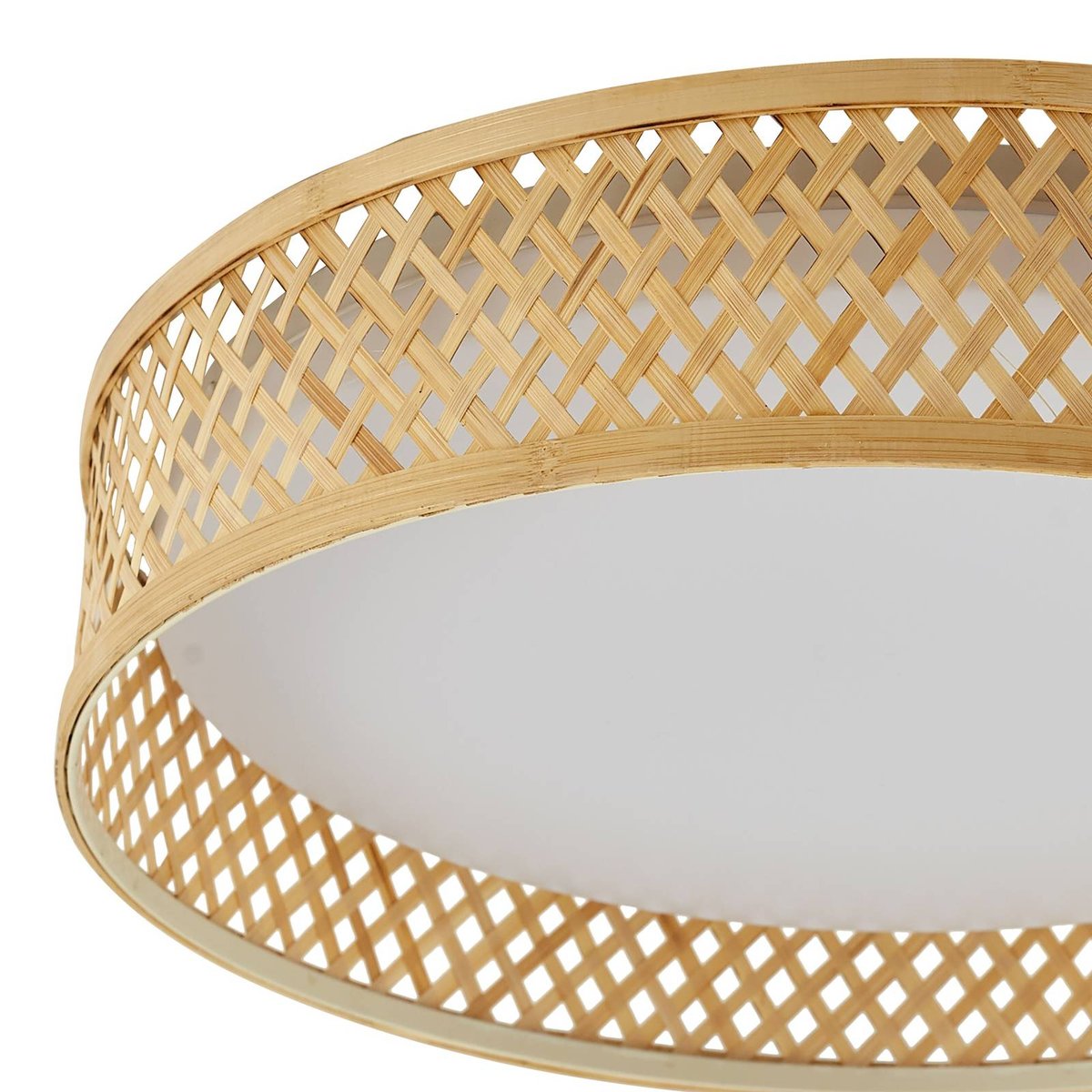 Plafonnier en bambou moderneLED, Eilif bois clair, blanc, LINDBY