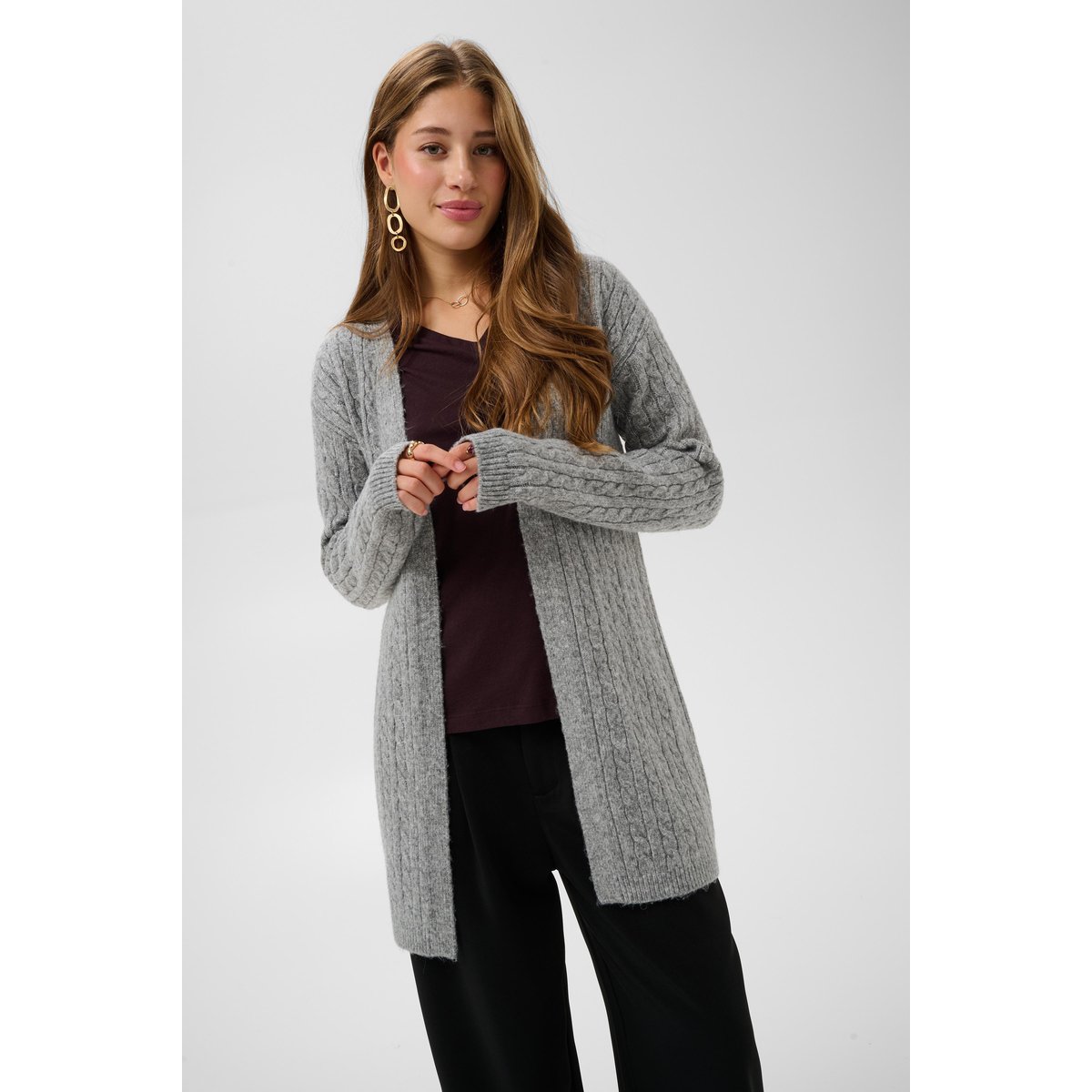 Cardigan à tricot gris grey melange, CREAM
