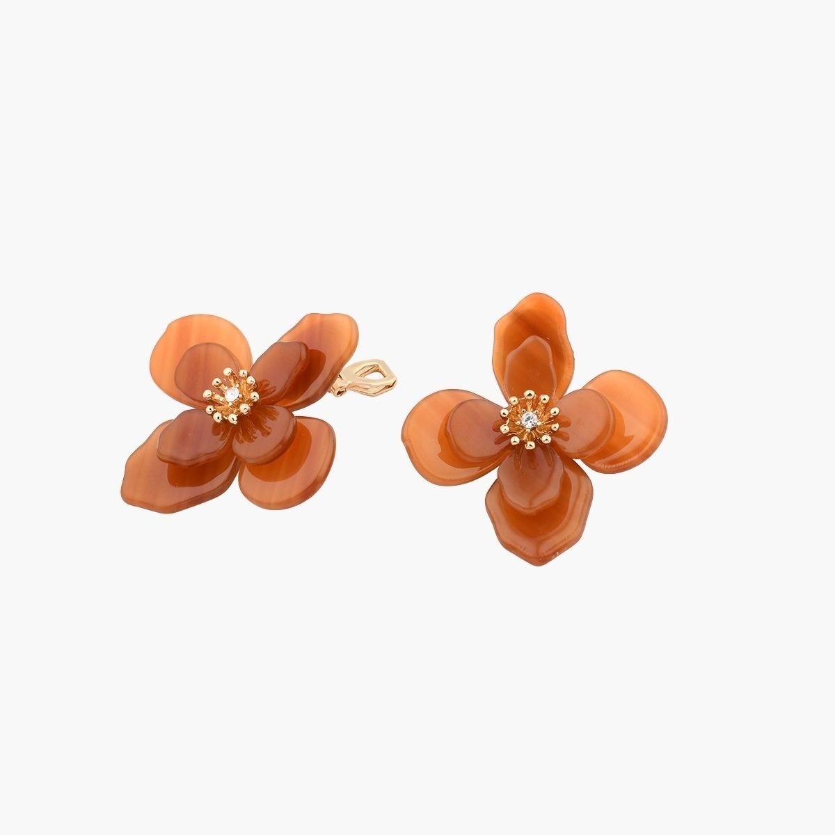 Boucles d'oreilles clips - fleurs orange marron, BALABOOSTE
