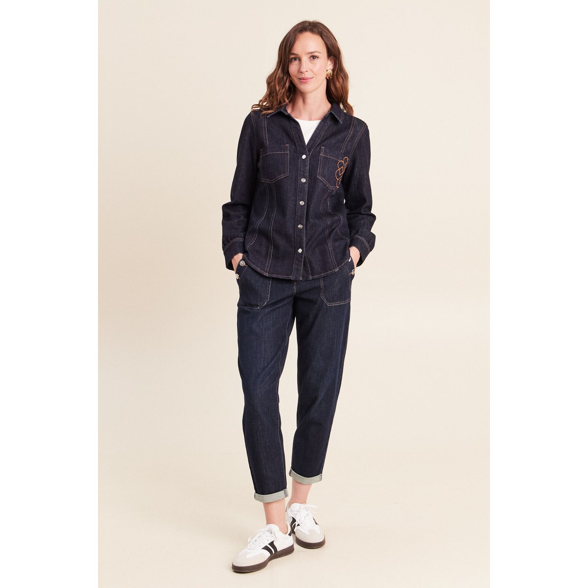 Chemise cintrée en jean manches longues denim brut, BREAL