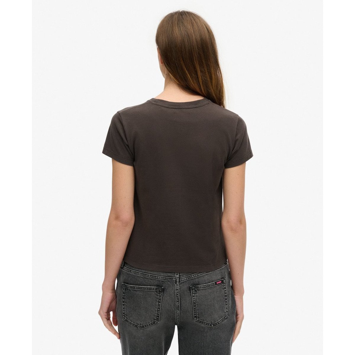 T-shirt ajusté à strass effet tatouage noir carbone, SUPERDRY