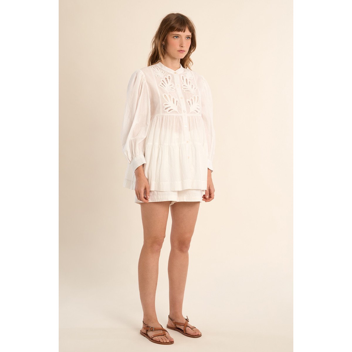 Longue chemise en coton, broderies anglaises offwhite, MOLLY BRACKEN