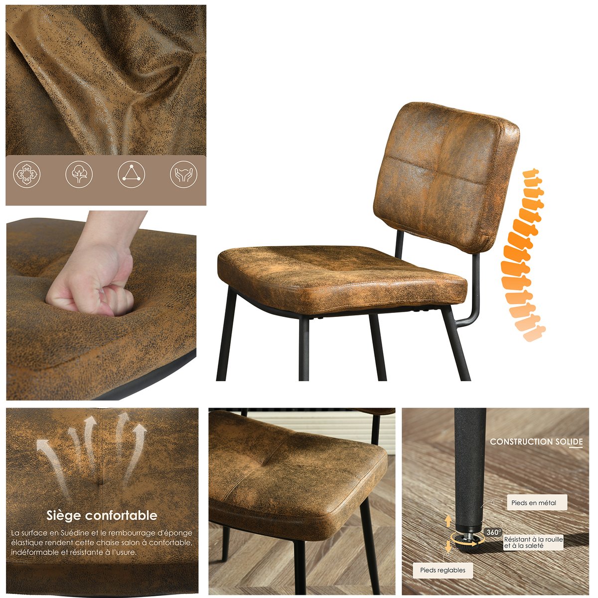 Ensemble de table à manger extensible à allonge avec 4 chaises, BARI4PCSSET marron, MEUBLES COSY
