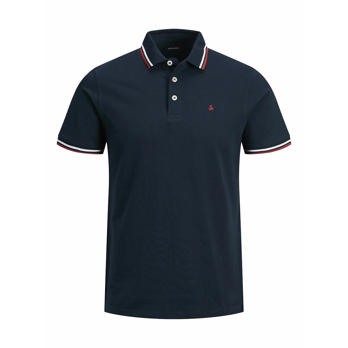 Polo de mangas curtas, em malha piqué marinho, JACK & JONES