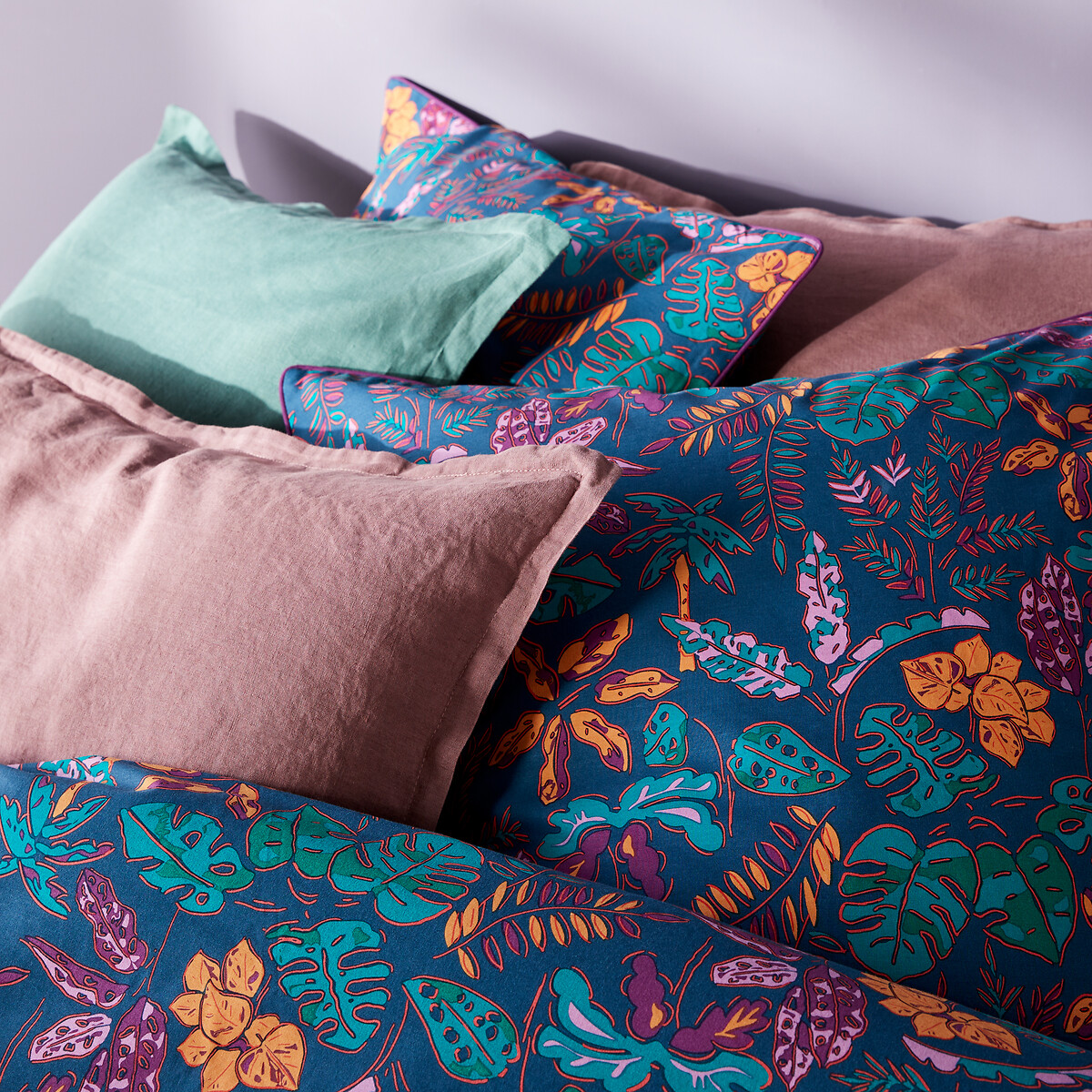 Housse de couette 30% coton recyclé, Foliaro imprimé tropical, LA REDOUTE INTERIEURS