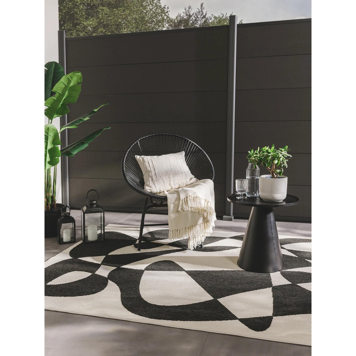 Tapis d'extérieur & intérieur TARO noir & blanc, BENUTA