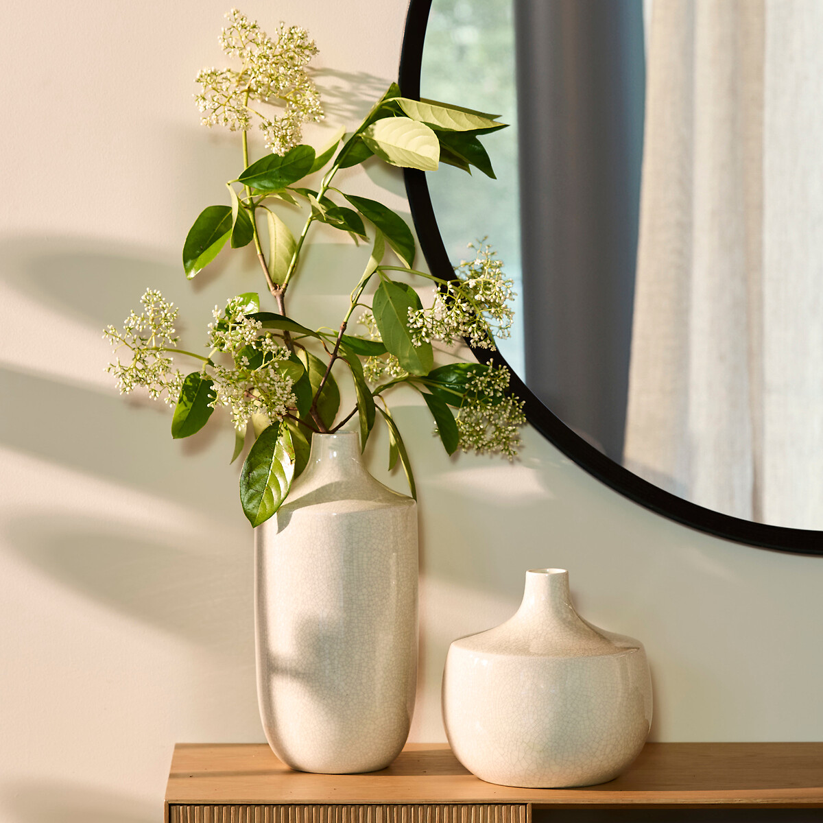 Catane crackle glaze earthenware vase, height 21.5cm ecru , AM.PM