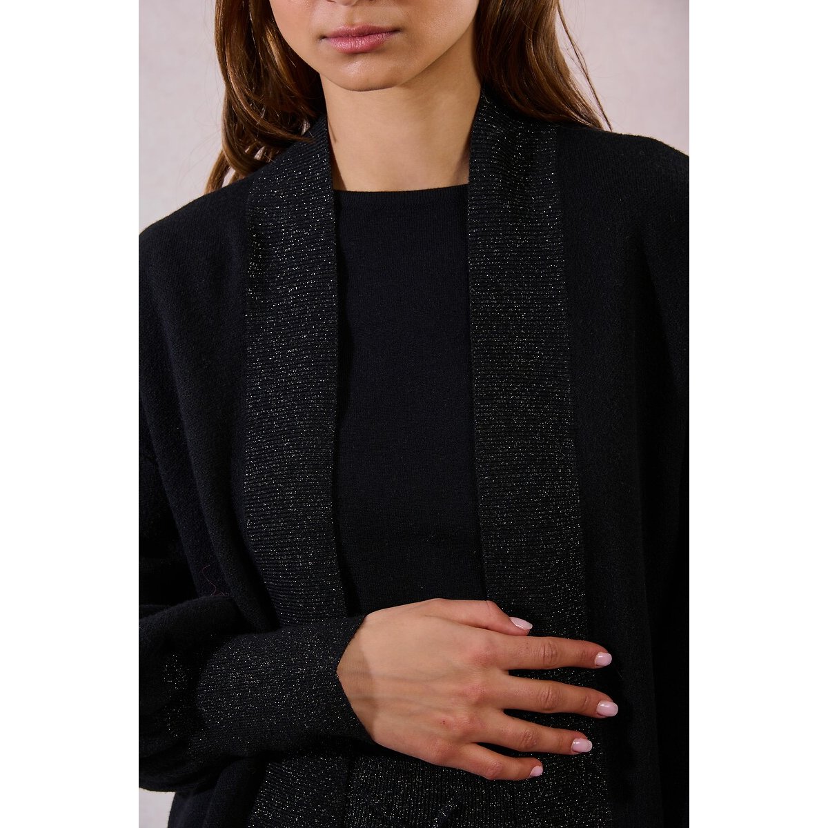 Iridescent Knit Open Cardigan black, MOLLY BRACKEN