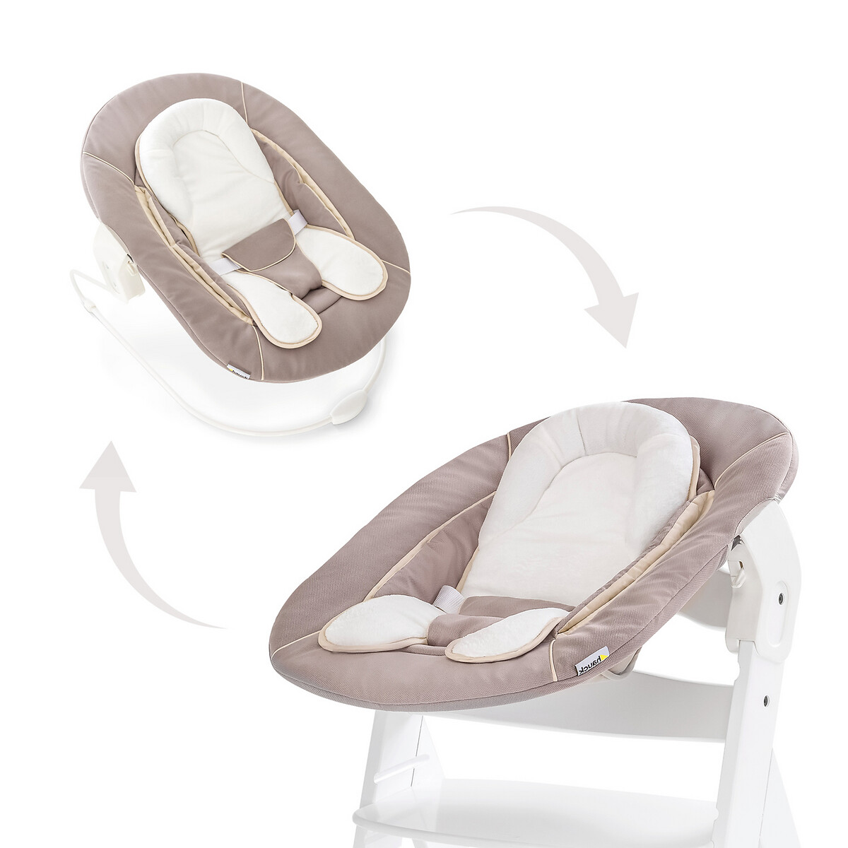 Transat balancelle pour chaise haute évolutive Alpha 2 en 1 marron beige, HAUCK