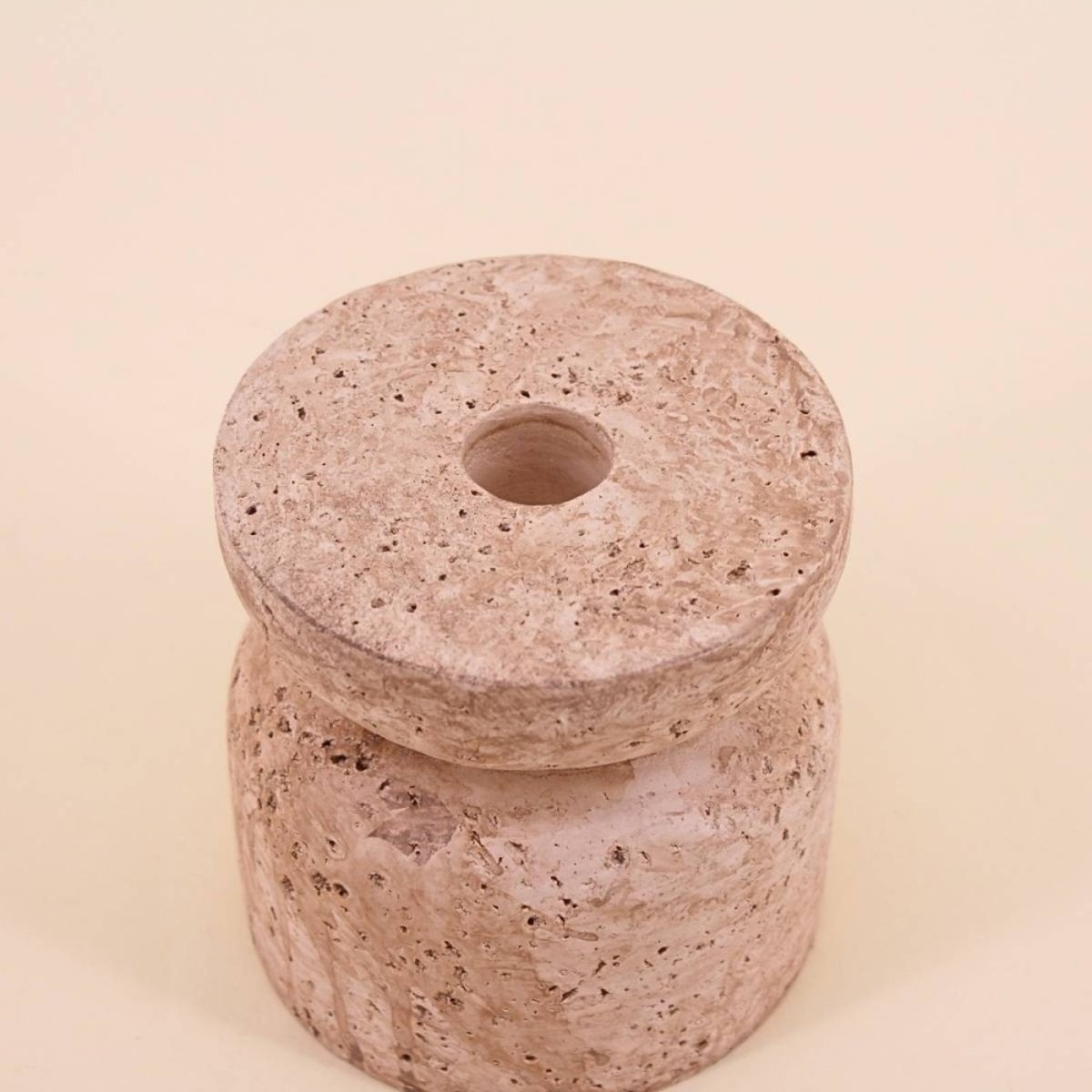 Bougeoir imitation travertin 10cm beige, ORNAMI