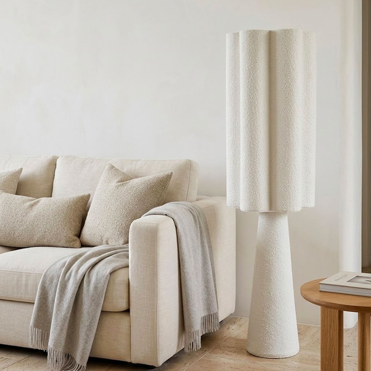 Lampadaire fleur tissu blanc rugueux 30x30x130cm blanc, WADIGA