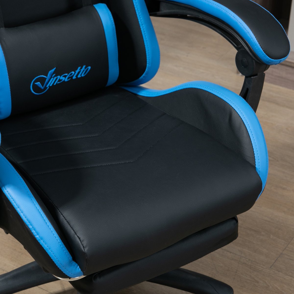 Fauteuil gaming Polyuréthane Noir noir et bleu, HOMCOM