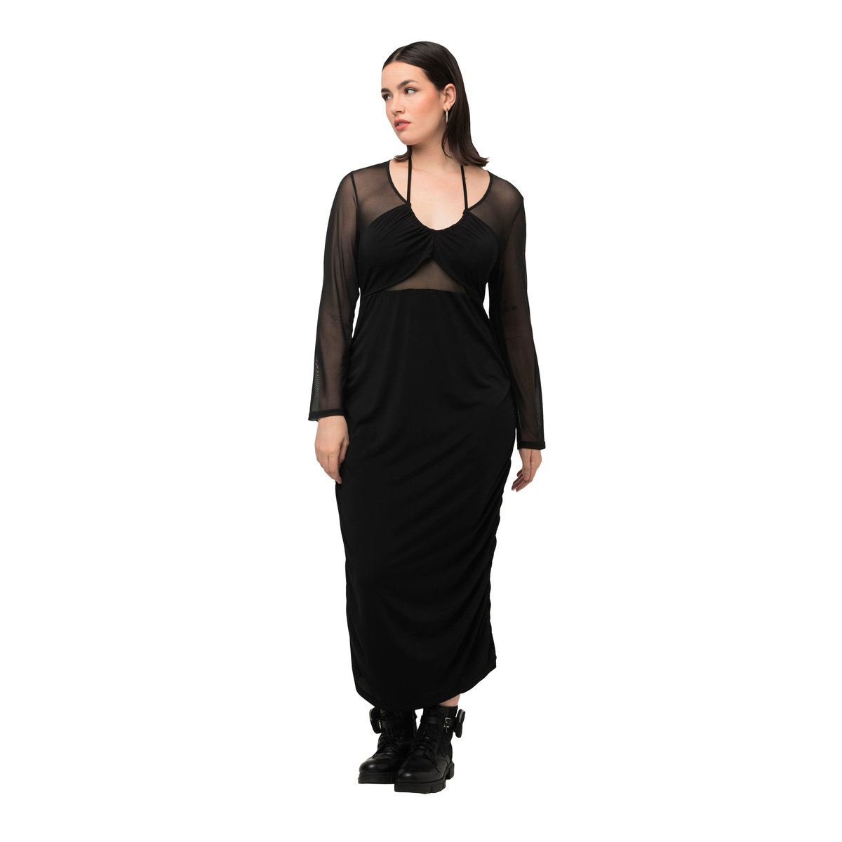 Robe maxi, décolleté en V et manches longues noir, ULLA POPKEN