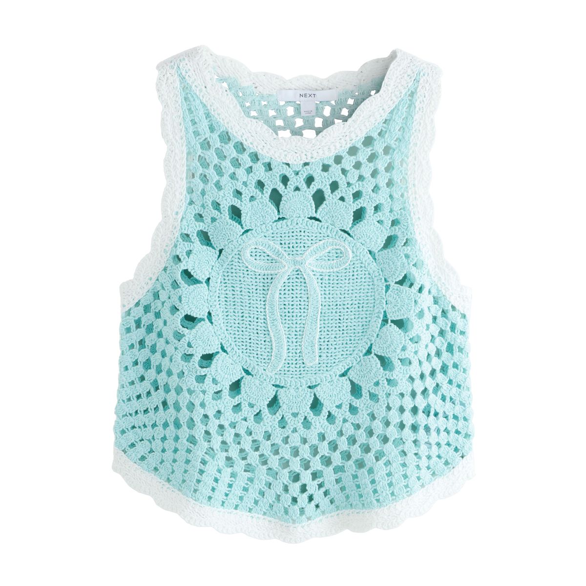 Débardeur en maille de crochet coton nœud bleu clair, NEXT