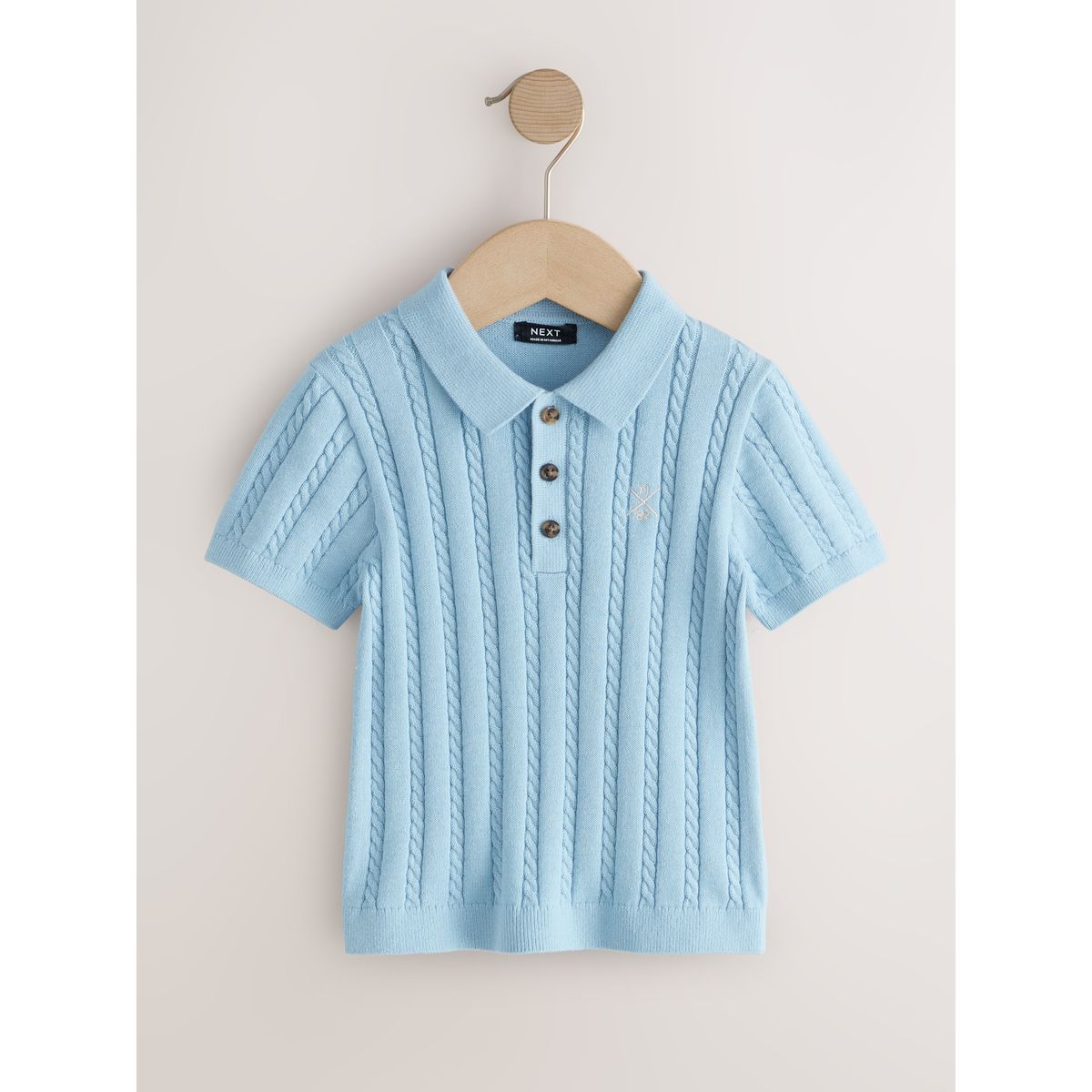 Polo en maille torsadée bleu, NEXT
