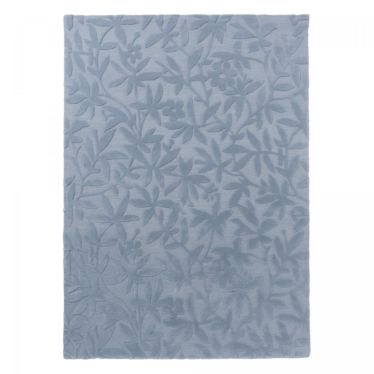 Tapis salon et chambre fait main en laine motif floral CLEAVERS bleu, UN AMOUR DE TAPIS