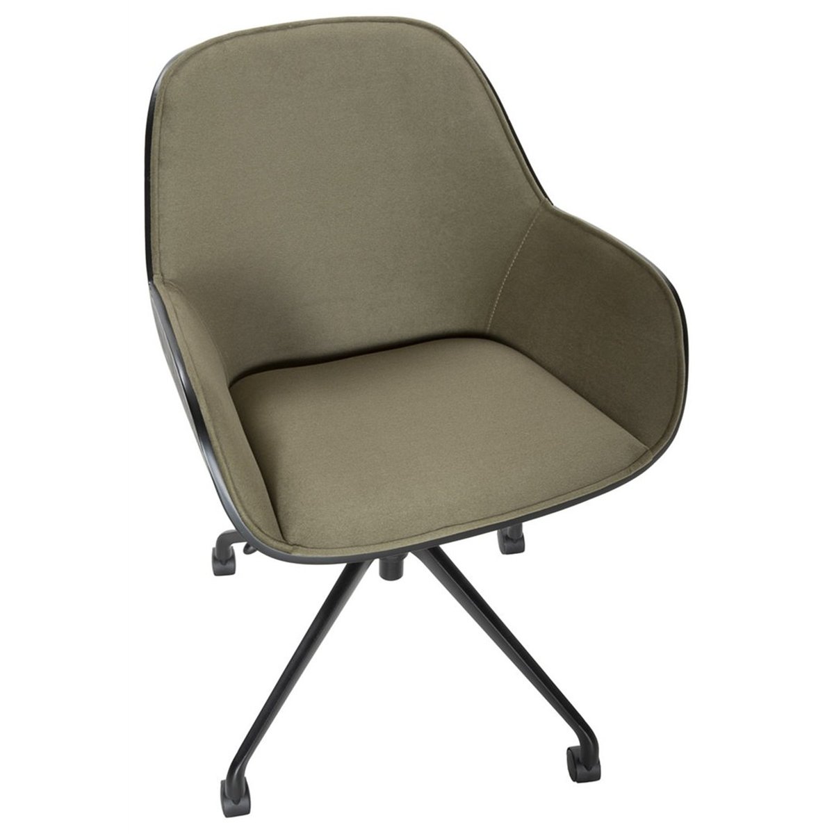 Chaise de bureau à roulettes en bois de frêne noir et vert mousse, RECOLLECTION