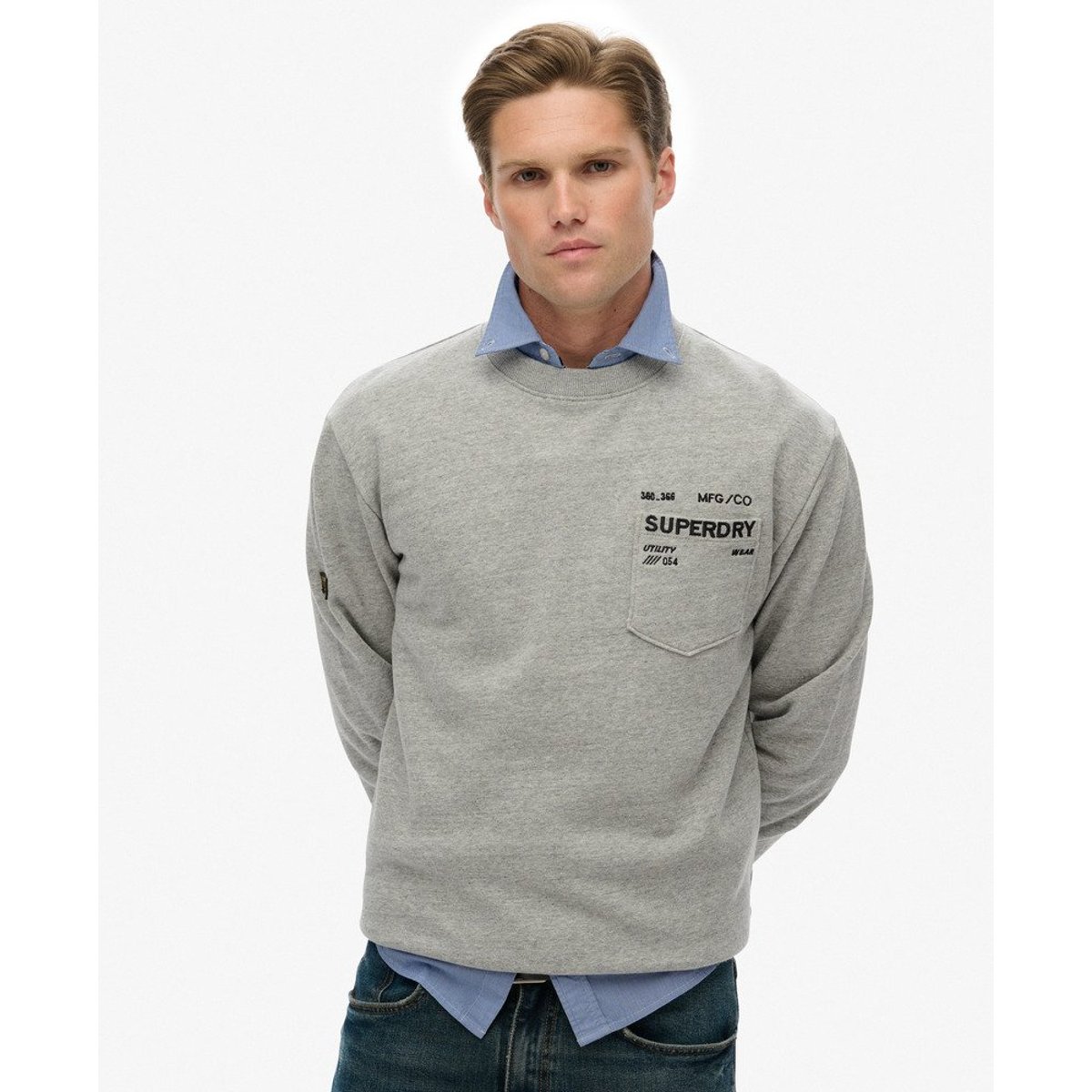 Sweat ample Utility gris athlétique chiné, SUPERDRY