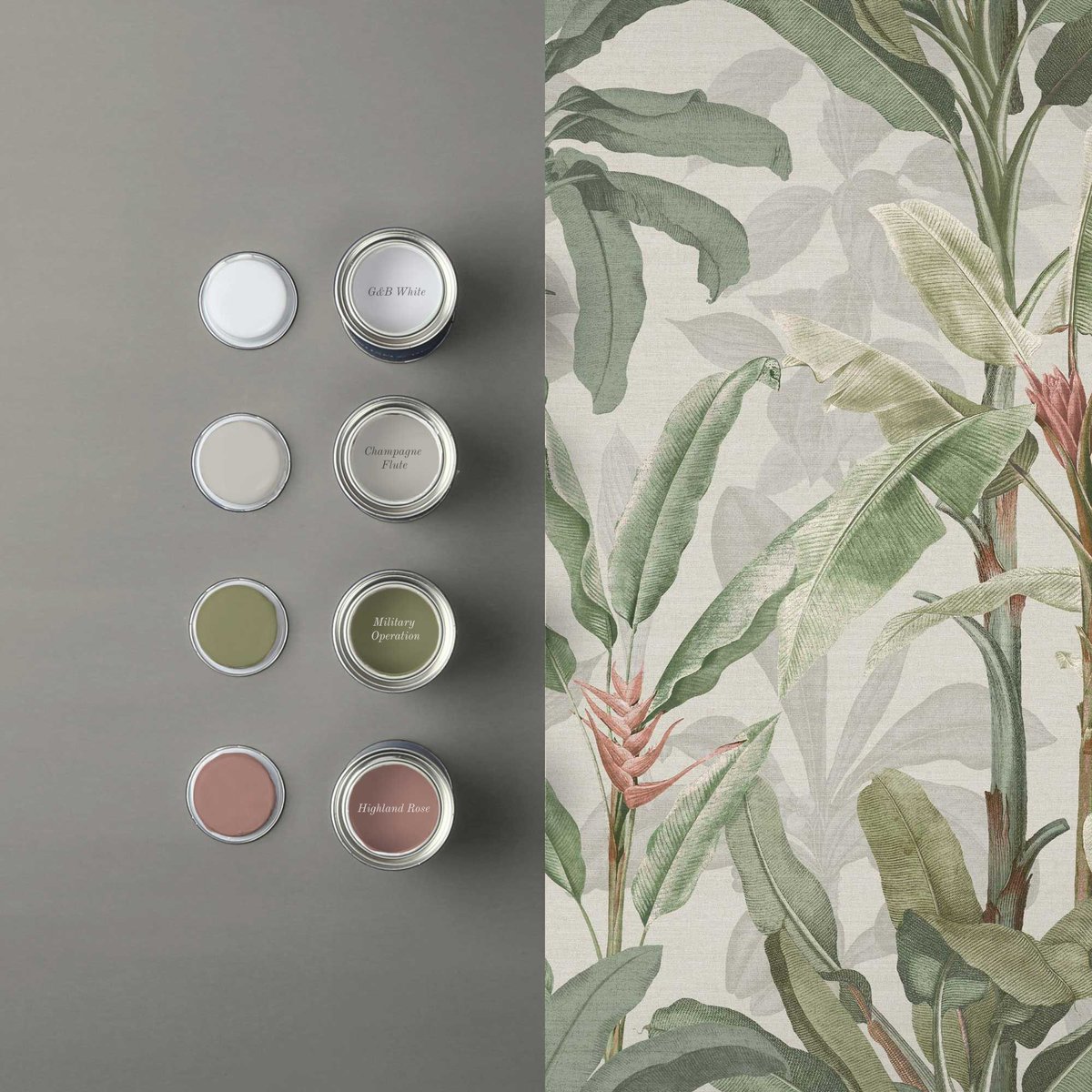 Papier peint Borneo Powder vert, gris, beige, GRAHAM ET BROWN