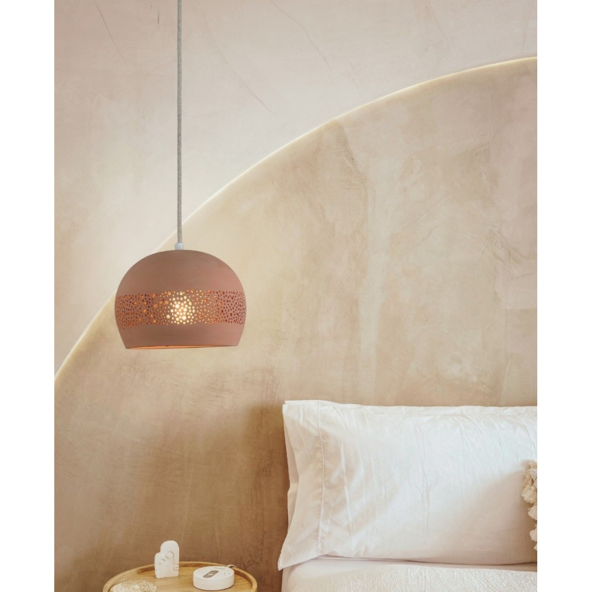 Suspension en terre cuite motif sara, BABEL beige, GERARD LAMY