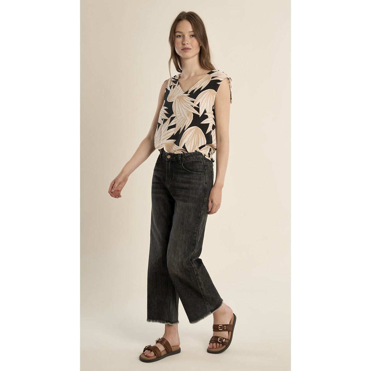 Blouse imprimée sans manches imprimé noir/blanc, MOLLY BRACKEN