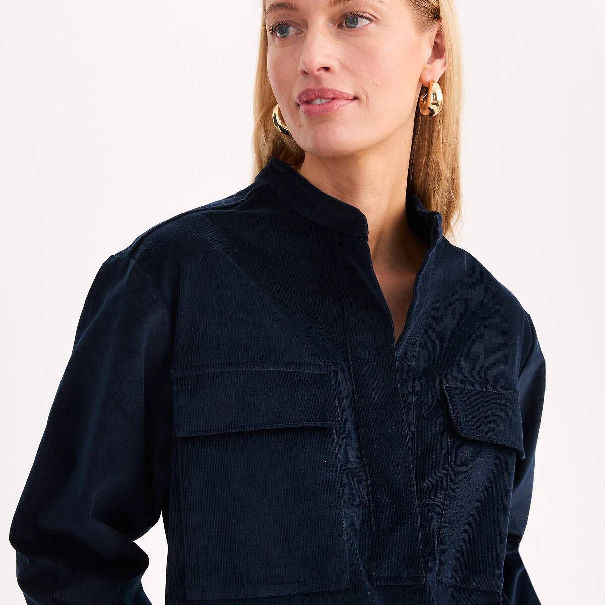 Robe droite, mi-longue, en velours marine, ANNE WEYBURN
